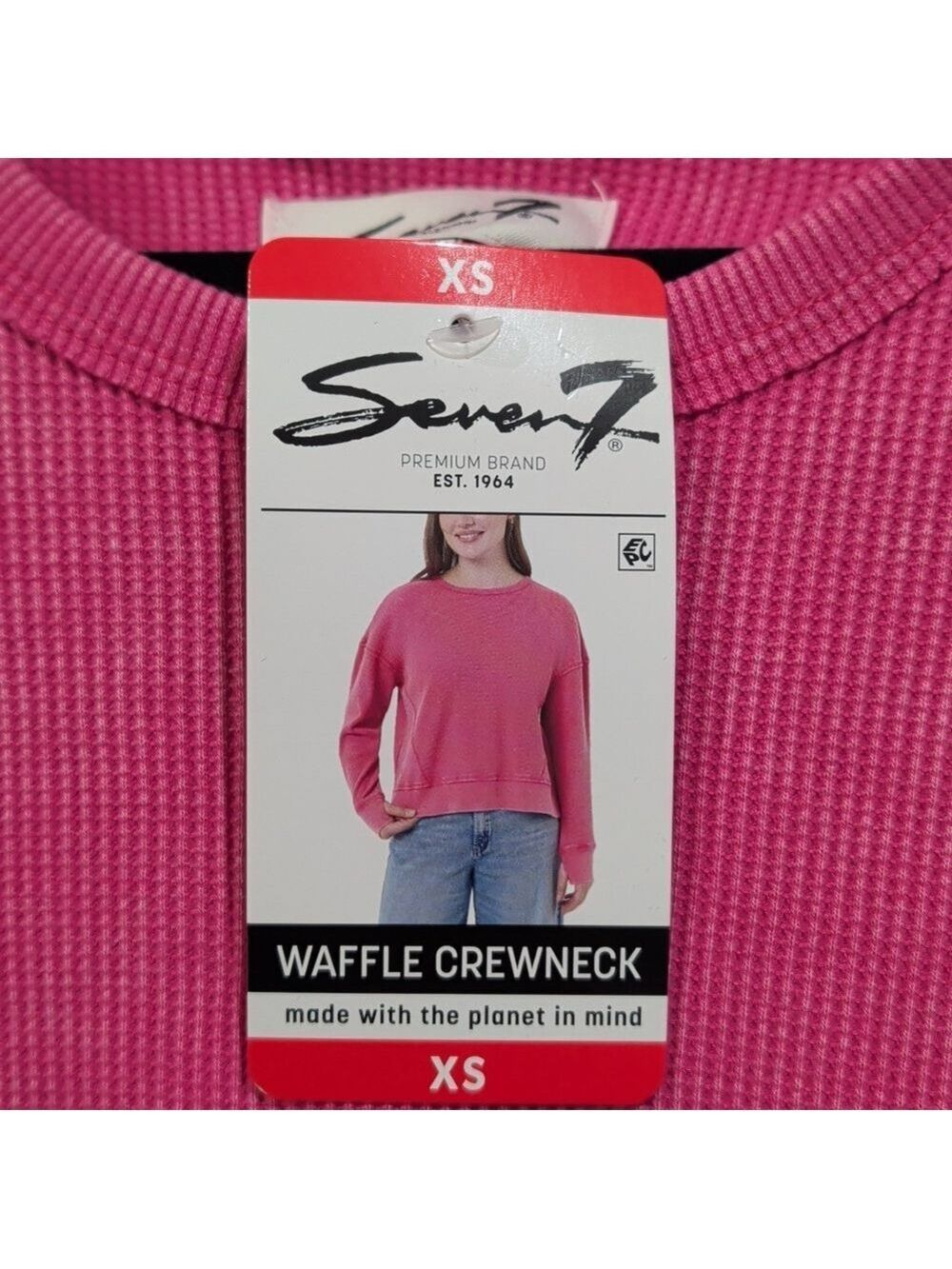Seven7 Women's Long Sleeve Waffle Crewneck Top Hot Pink Multiple Sizes
